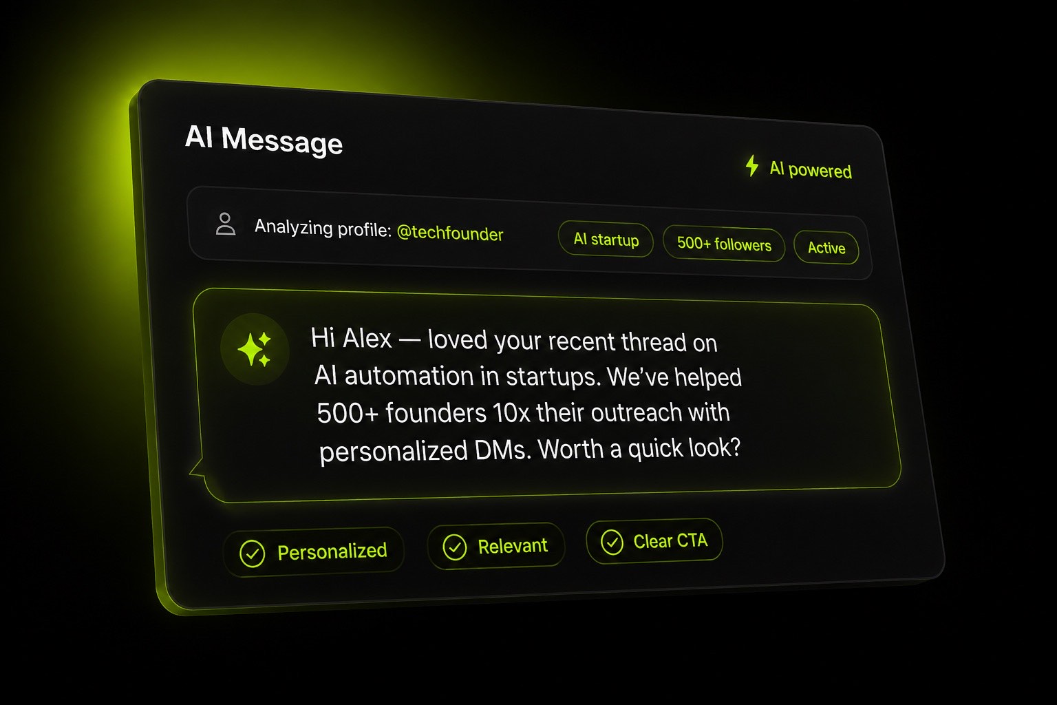 XAutoDM AI-generated personalized direct message with a clear call to action