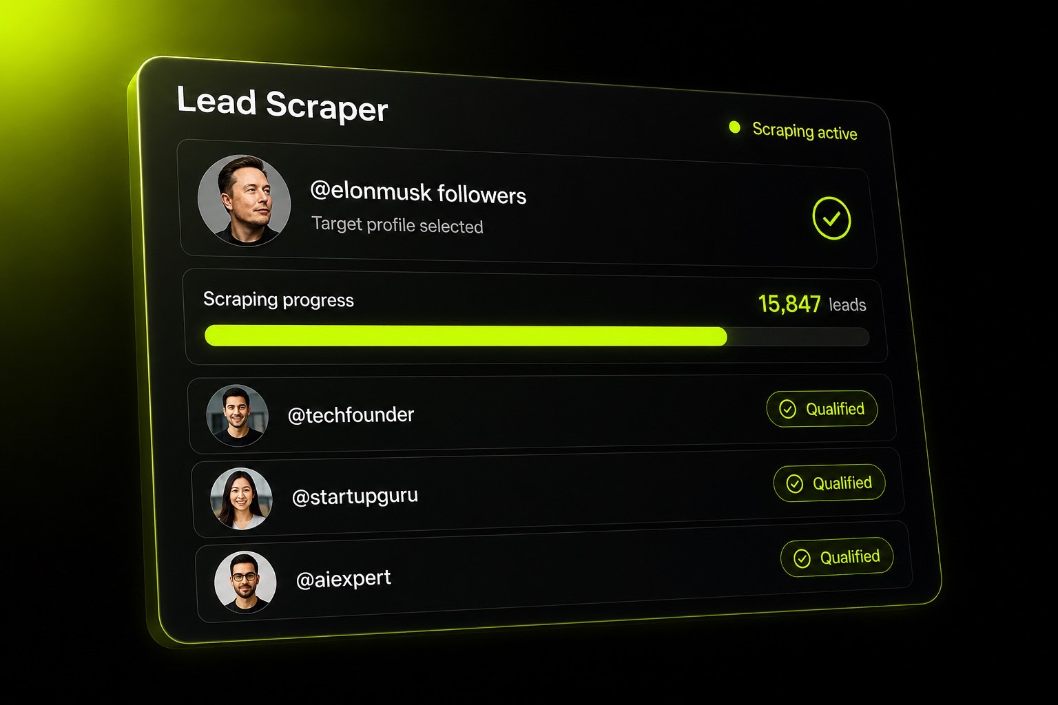 XAutoDM lead scraper scraping @elonmusk followers into qualified leads